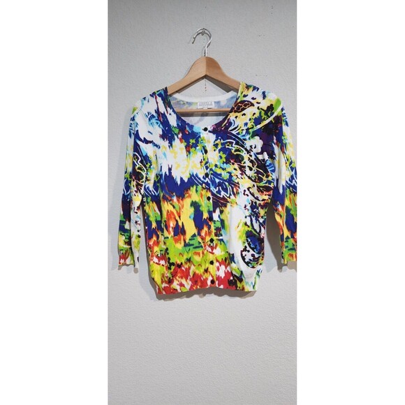 Joseph A. Quest-ce Que C'est Silk? Womens Cardigan PM Multicolor Floral Design - Picture 1 of 5